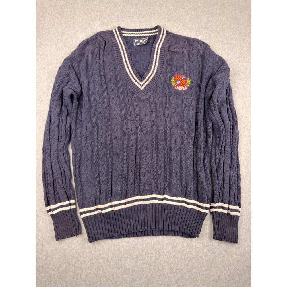 Vintage McBriar Michelob Beer Tennis/Golf Cable Knit Navy Blue USA Mens M